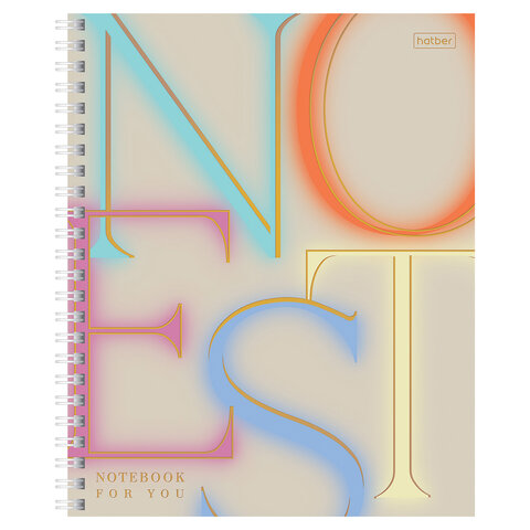Тетрадь А5 96л. HATBER гребень, клетка, матовая ламинация, 3D фольга, Notes (микс в спайке), 090317, Тетрадь 96л Not