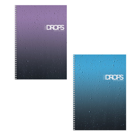 Тетрадь А4 80л. HATBER гребень, клетка, глянцевая ламинация, Drops (микс в спайке), 088870, 80Т4лВ1гр