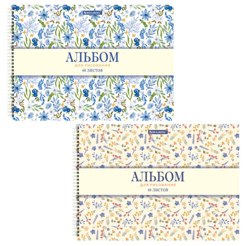 Альбомы для рисования ДЭК, А4, 40 л., КОМПЛЕКТ 2 шт., гребень, рельефный картон, BRAUBERG, 200х290 мм, "Паттерн", 107744