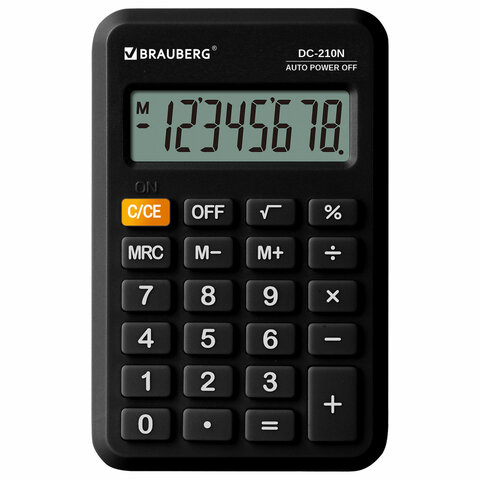 Калькулятор карманный BRAUBERG DC-210N (63х98 мм), 8 разрядов, черный, 272953