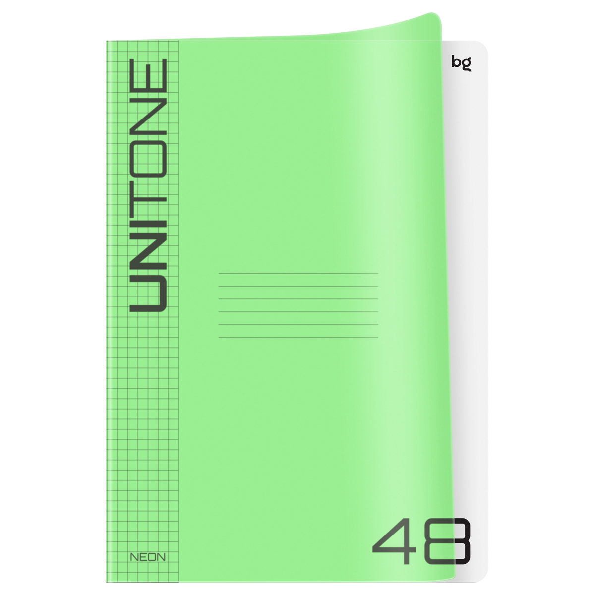 Тетрадь 48л., А4 клетка BG "UniTone. Neon", пластиковая обложка, неон салатовый