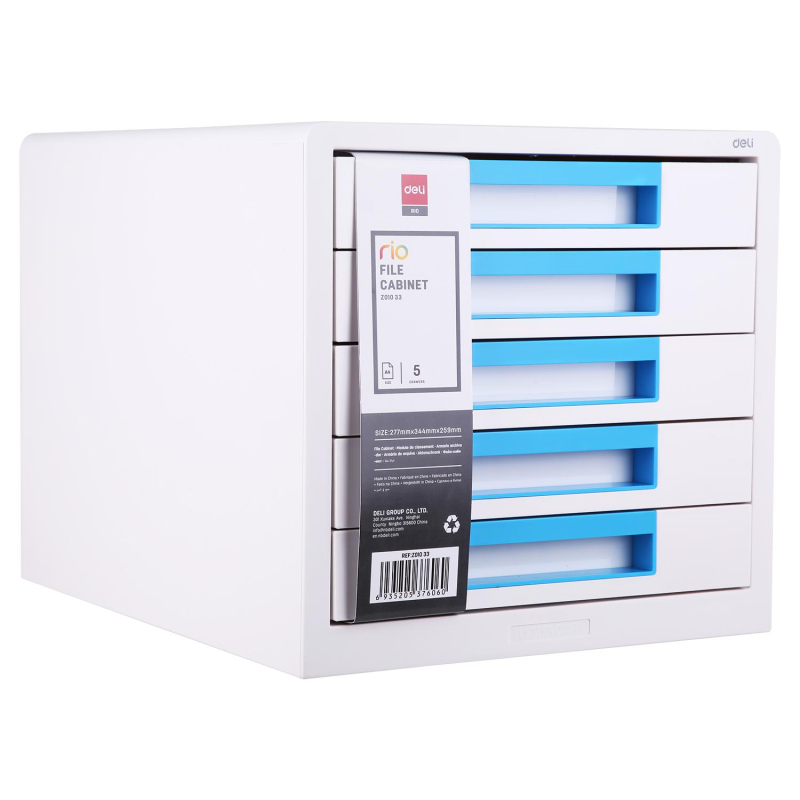 Бокс с выдвижными лотками Deli Rio EZ01033, 5 выдвижн лотков, белый/синий