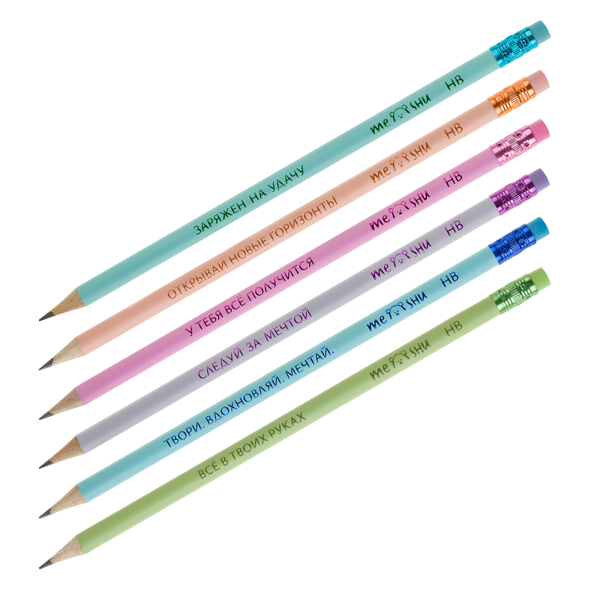 Карандаш ч/г MESHU "Motivation", HB, заточен., с печатью, с ластиком, ассорти, туба