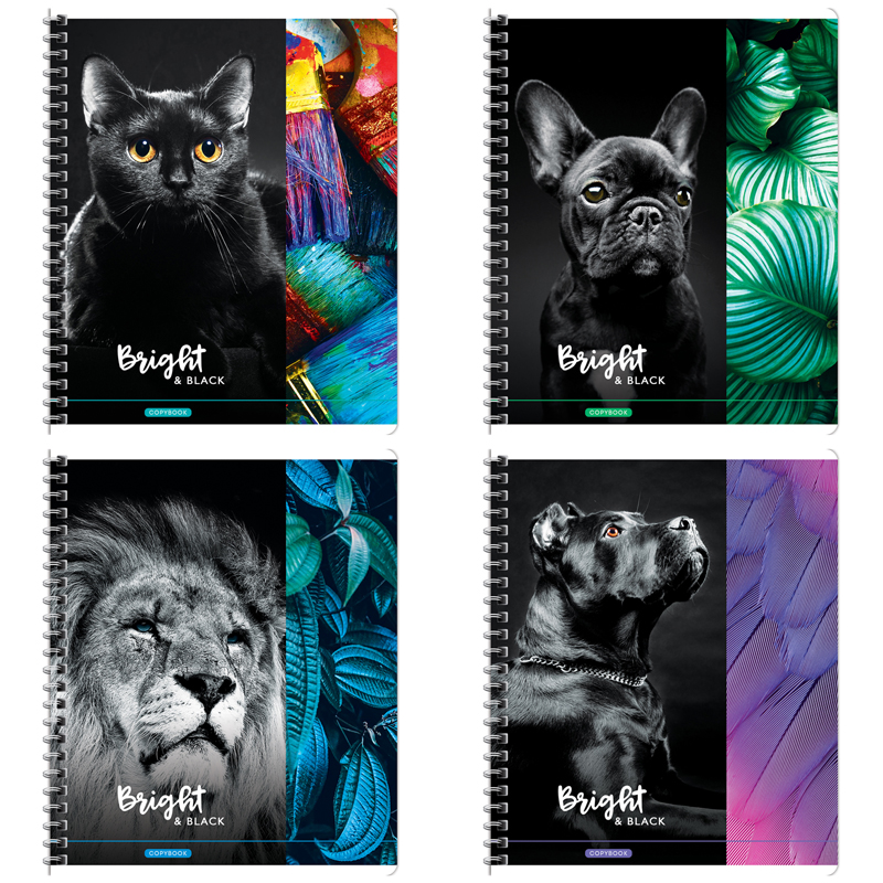 Тетрадь 80л., А5, клетка на гребне ArtSpace "Животные. Bright&black", глянцевый УФ-лак