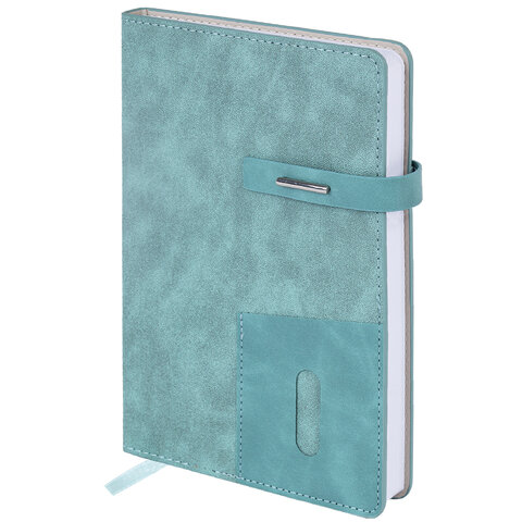 Ежедневник недатированный А5 138х213мм BRAUBERG "Cowboy", под кожу, застежка 160л, голубой, 116197