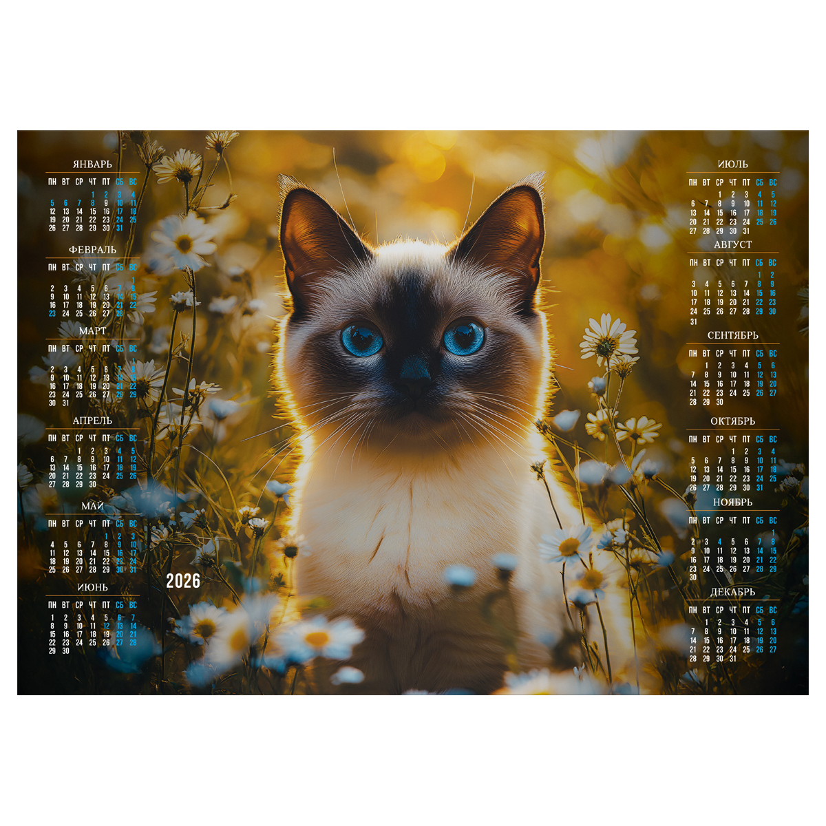 Календарь настенный листовой А3, 300*420 мм BG "Симский кот", 2026г