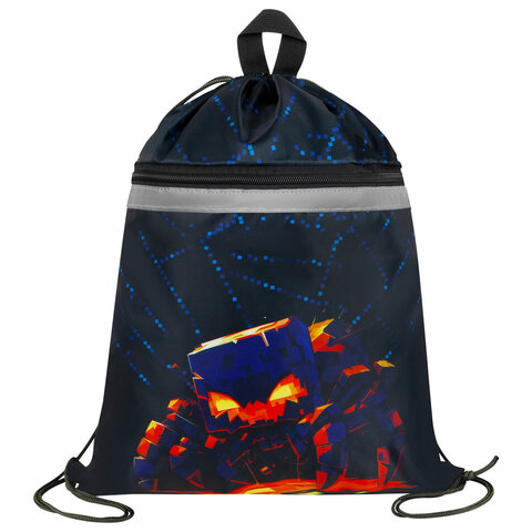 Мешок для обуви BRAUBERG, с петлей, светоотражающая полоса, 2 отделения, 46х36 см, "Fire spider", 273450