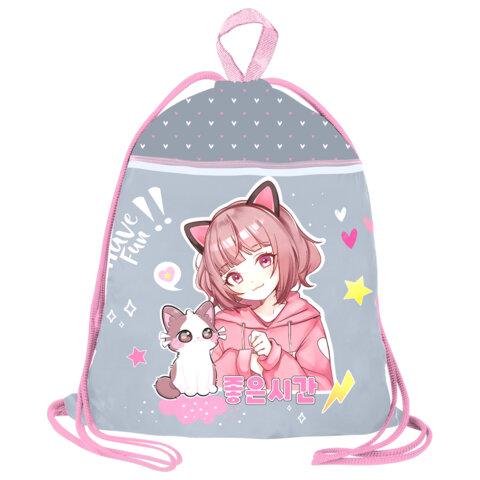 Мешок для обуви BRAUBERG, с петлей, светоотр.полоса, 2 отделения, 46х36 см, Anime friends, 272398