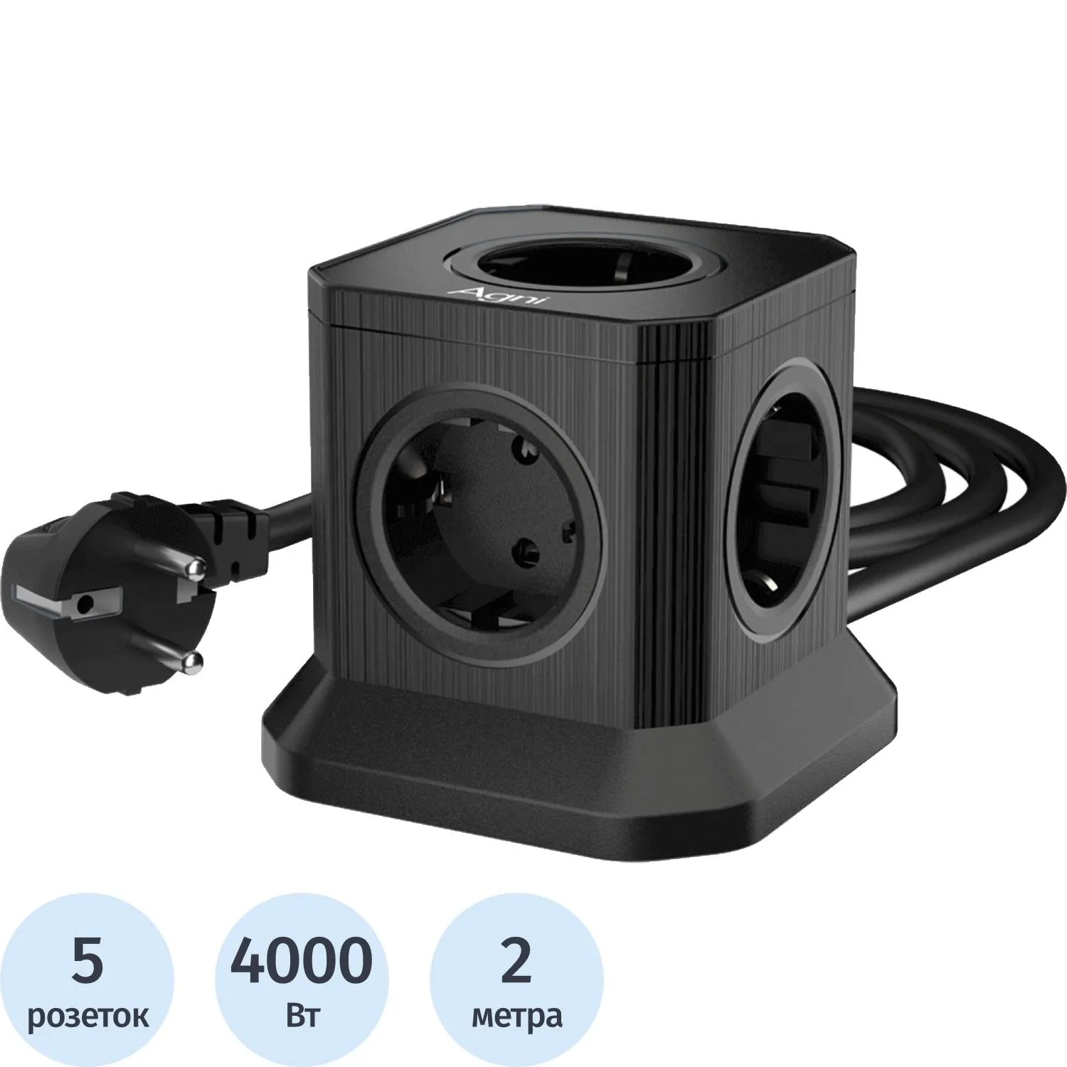 Сетевой фильтр AGNI  5р/2м,черный(TP-VE4U5E-2m-black)
