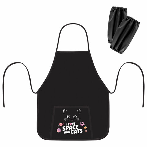 Фартук с нарукавниками для уроков труда ПИФАГОР, 1 карман, 46х54 см, "Dark kitten", 273622