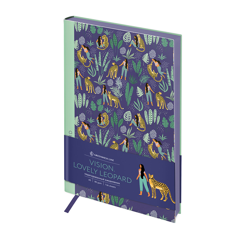 Ежедневник недатир. А5, 136л., кожзам, Greenwich Line "Vision. Lovely leopard", тон. блок