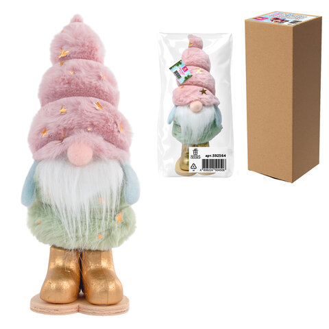 Украшение новогоднее интерьерное, 22 см, "Пушистый гномик", полиэстер, пенопласт, ЗОЛОТАЯ СКАЗКА, 592564