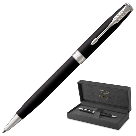 Ручка шариковая PARKER "Sonnet Core Matt Black CT", корпус черный матовый лак, палладиевые детали, черная, 1931524