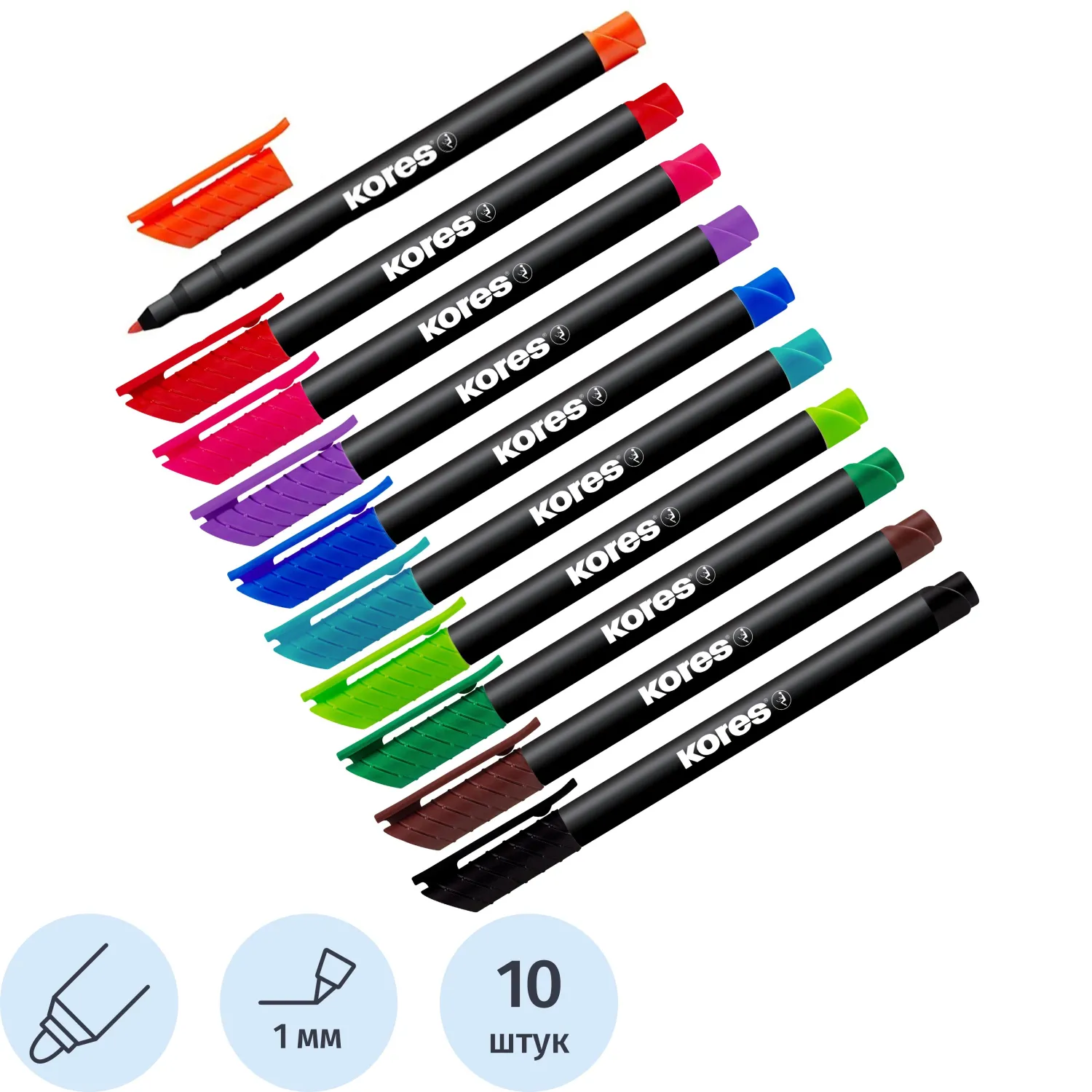 Набор маркеров перманентных KORES 10 цв, 1 мм 22141