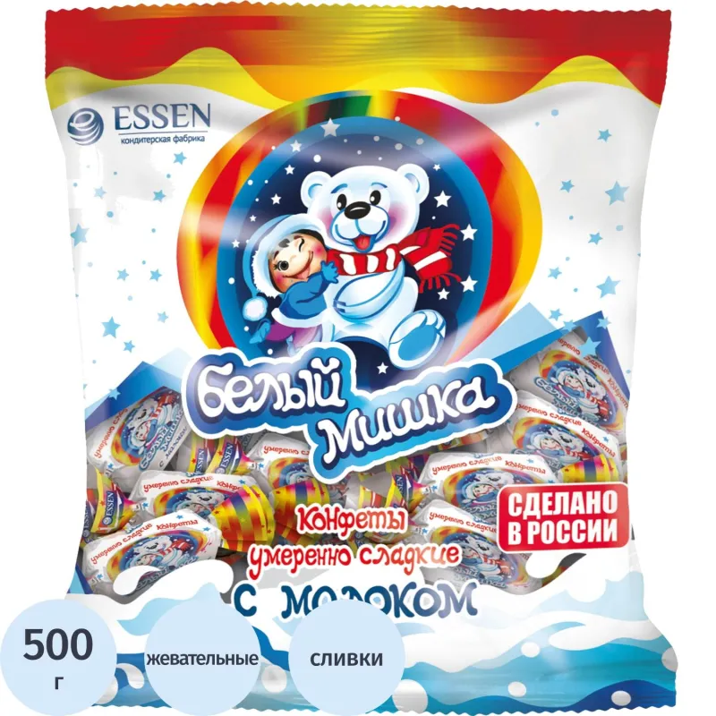 Конфеты жевательные Essen Белый Мишка неглазированные, 500г