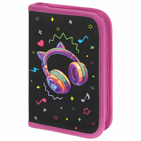 Пенал BRAUBERG с наполнением, 1 отделение, 1 откидная планка, 24 предмета, 21х14 см, "Headphones", 273531