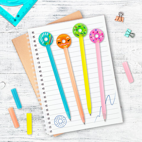 Ручка с топпером шариковая масляная ЮНЛАНДИЯ "Пончик", корпус ассорти, СИНЯЯ, пишущий узел 0,7 мм, 143799