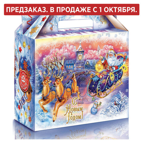 Подарок новогодний "ДЕД МОРОЗ НА САНЯХ", НАБОР конфет 1500 г, картонная коробка, МОСУПАК