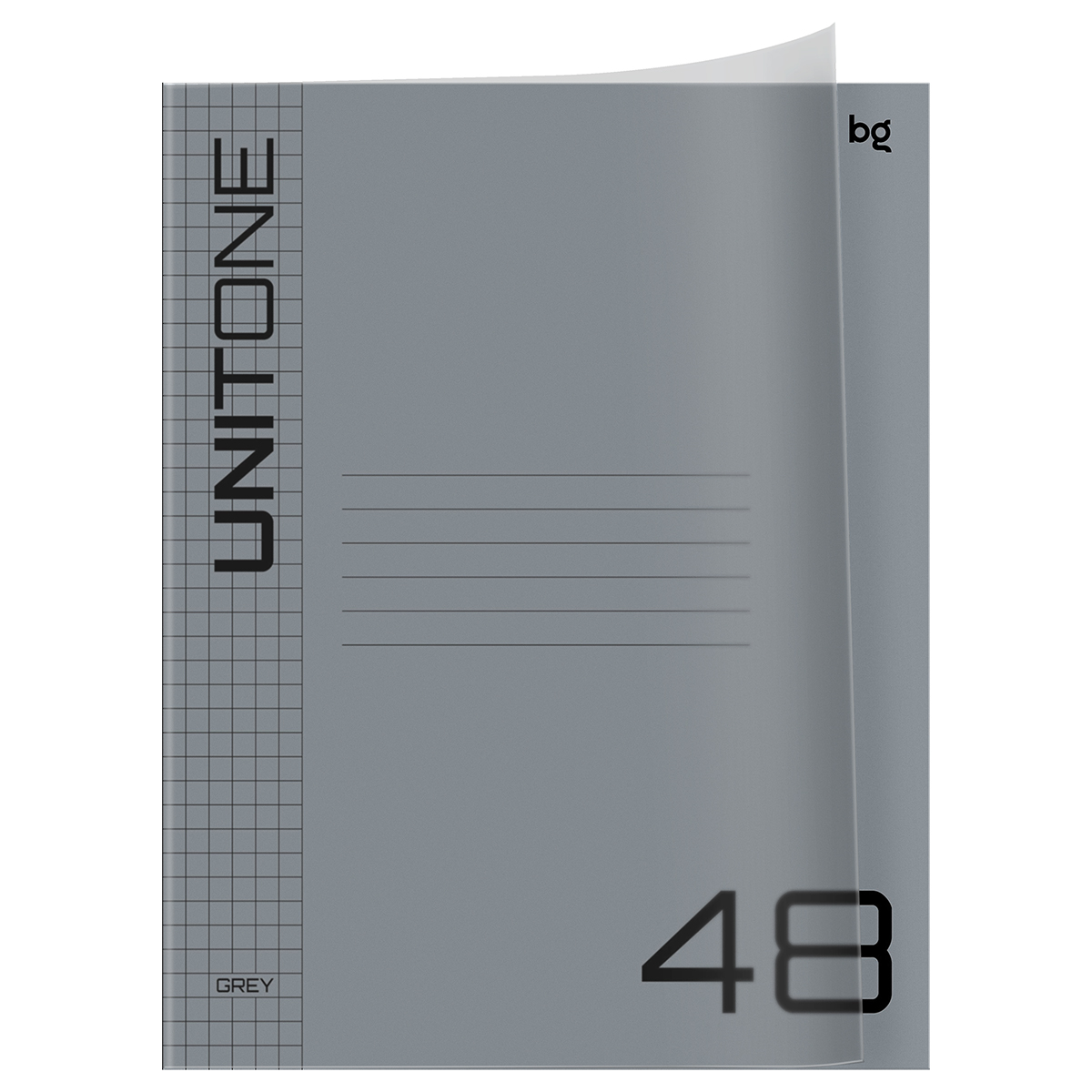 Тетрадь 48л., А5 клетка BG "UniTone", пластиковая обложка, серый