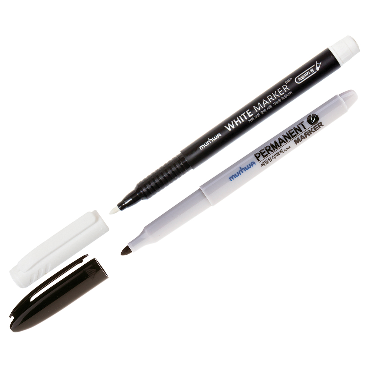 Маркер перманентный MunHwa, 2шт. (белый+черный), пулевидный, 1,0-1,5мм, пакет ПВХ
