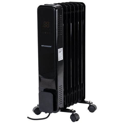 Обогреватель масляный BRASSON (БРАССОН) BOR-9 TOUCH, 9 секций, 2000 Вт, 3 режима, сенсор, пульт ДУ, черный, 457778