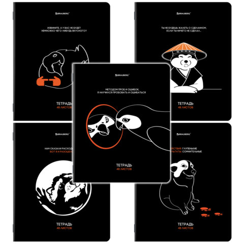 Тетради ДЭК А5 48 л. КОМПЛЕКТ 5 шт. BRAUBERG, скоба, клетка, TWIN-лак, "МЕМЫ", 404937