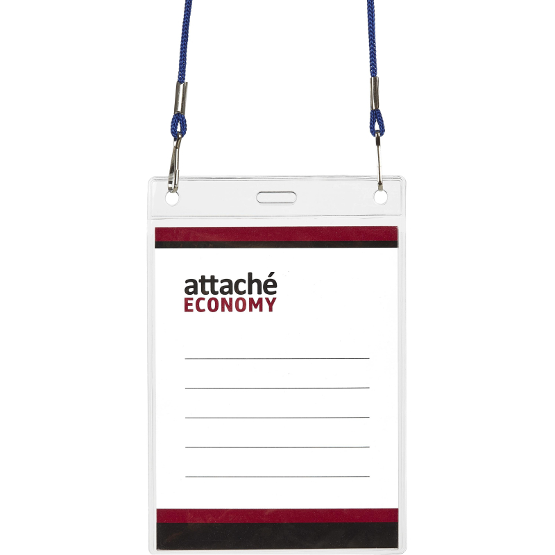 Бейдж Attache Economy 138x96 150мкм,шнур.2заж 45см син,вклад. 120x90 5шт/уп