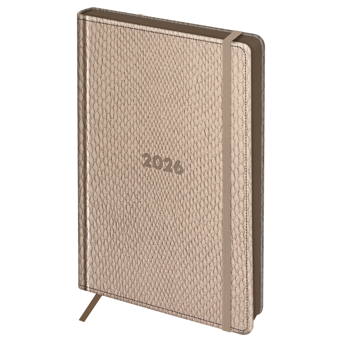 Ежедневник датированный 2026г., А5, 176л., твердый переплет, кожзам, BG "Python. Bronze", бронзовый, цветной срез, с резинкой, карман
