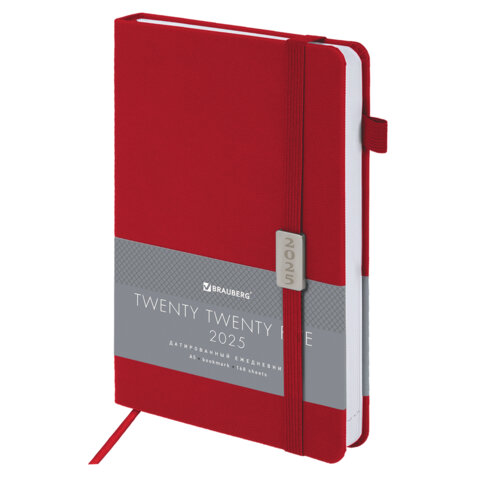 Ежедневник датированный 2025, А5, 138x213 мм, BRAUBERG "Control", под кожу, держатель для ручки, красный, 115848