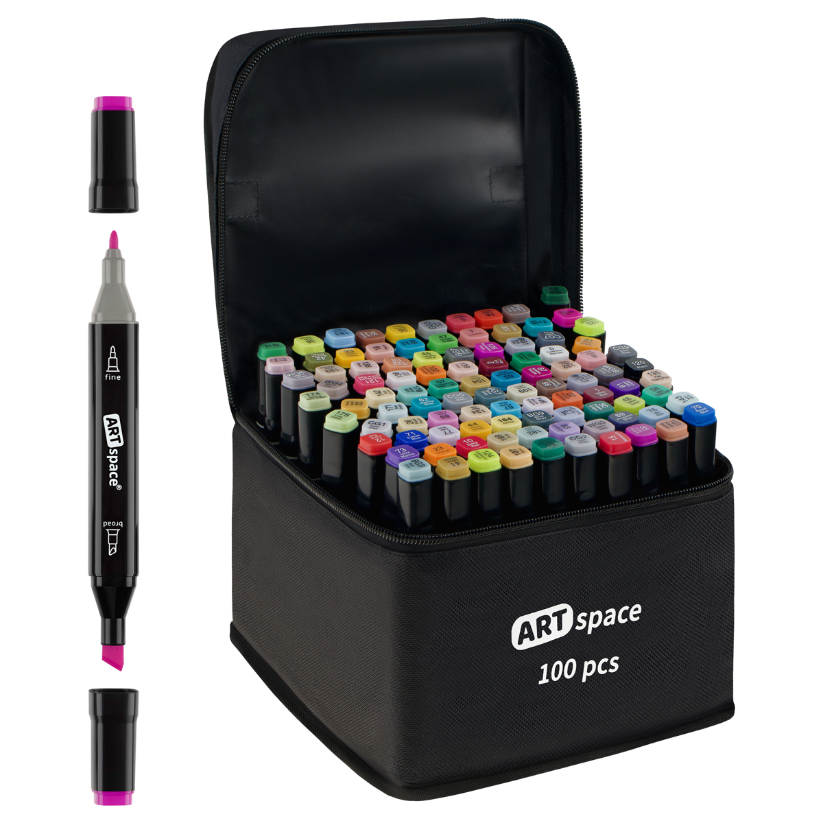 Набор двусторонних маркеров для скетчинга ArtSpace 100цв., основные цвета, пулевид./скош.