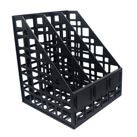 Лоток вертикальный для бумаг BRAUBERG ULTRA, 240 мм, 3 отделения, сетчатый, сборный, черный, 238249