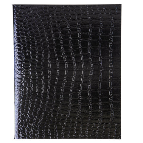 Тетрадь бумвинил А5 48л. скоба, офсет №1, клетка, ЧЕРНАЯ Metallic, тиснение CROCO, HATBER, 072232, 48Т5бвВ1