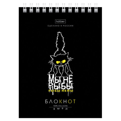 Блокнот МАЛЫЙ ФОРМАТ А6 40л, гребень, картон, клетка, HATBER, Проект Капланопись, 090639, 40Б6В1гр