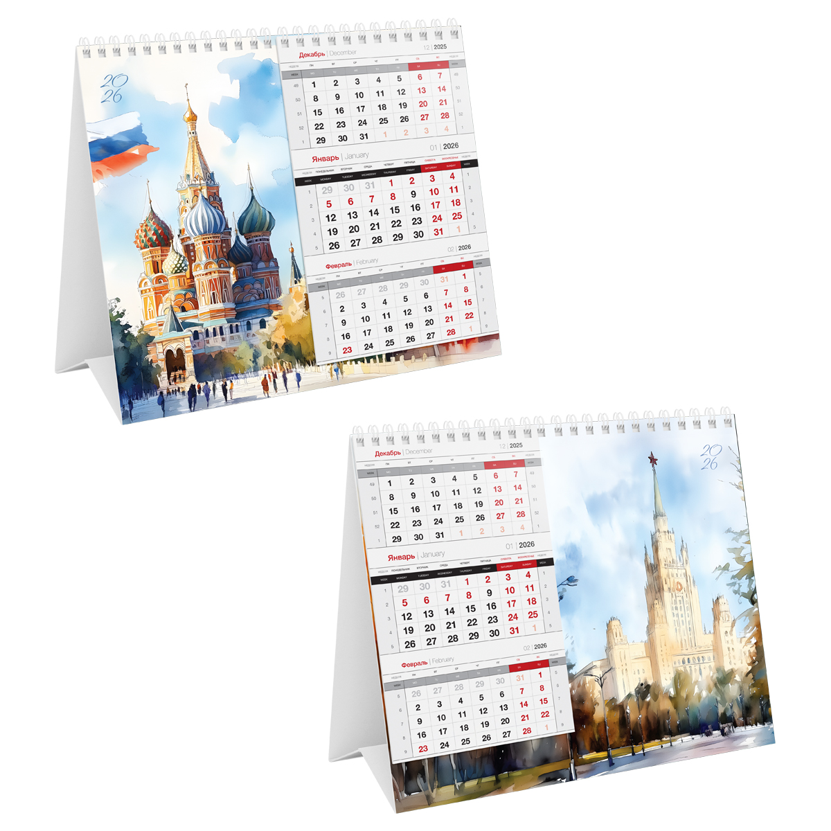 Календарь-домик настольный, 190*170 мм BG "Mono Premium. Москва", на гребне, 2026г.