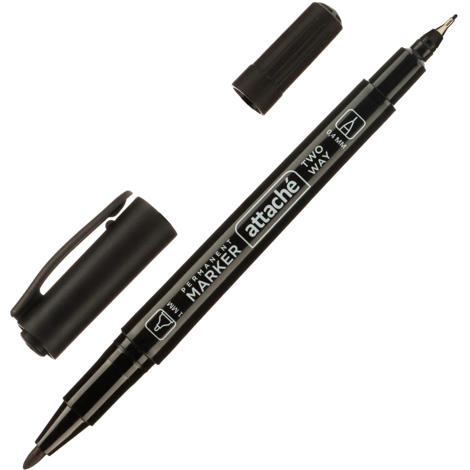Маркер перманентный Attache 0,4/1мм черный, двусторонний, игольчатый/кругл