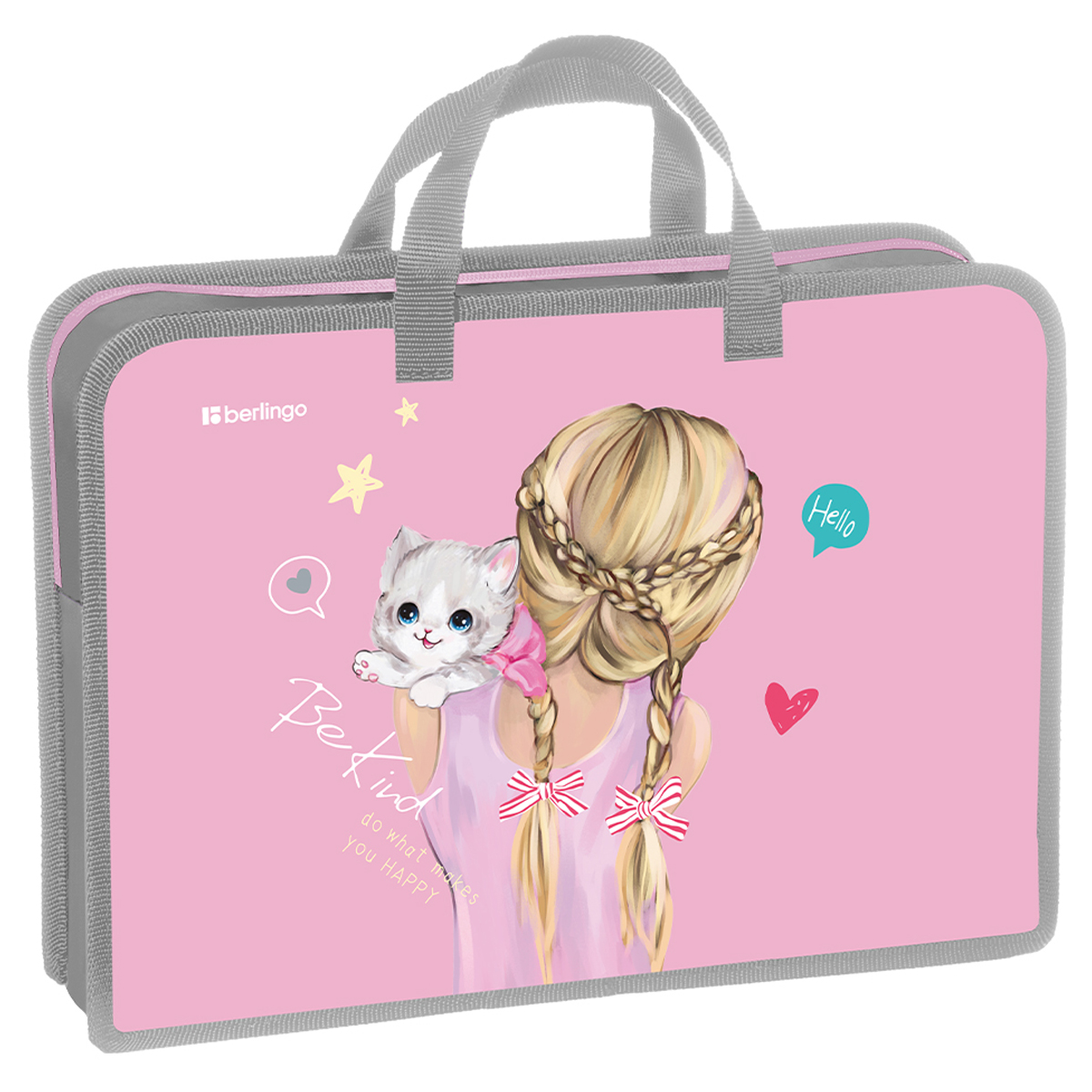 Папка с ручками 1 отделение, А4 Berlingo "Be Kind!", 340*245*75мм, пластик, на молнии