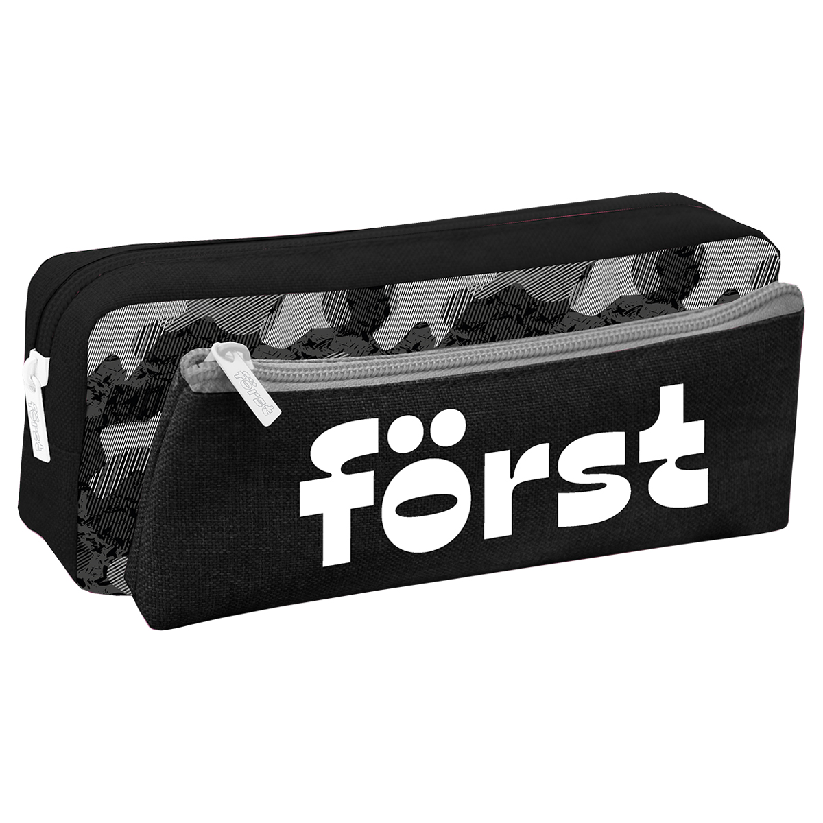 Пенал мягкий 2 в 1, 1 отделение, 205*80*40 Först "Grey military", съемная косметичка на липучке