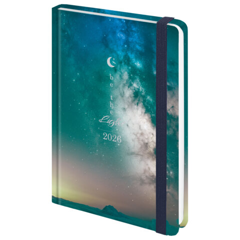 Ежедневник датированный 2026 с резинкой 145х203 мм, А5, BRAUBERG твердый, фольга, "Млечный путь", 117345