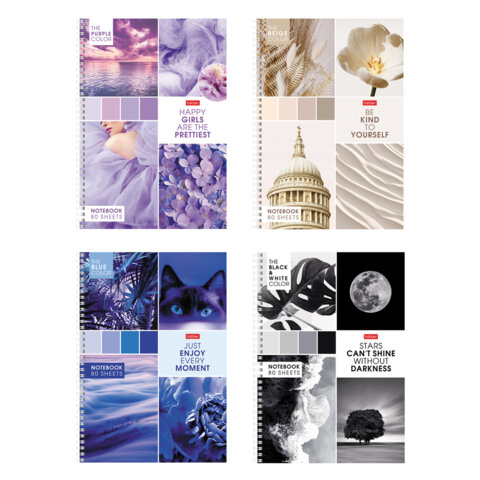 Тетрадь А4 80л. HATBER гребень, клетка, обложка картон, Калейдоскоп Моментов (микс в спайке), 083174, 80Т4В1гр