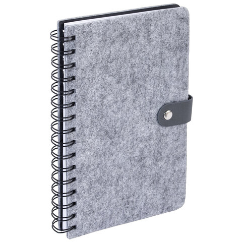 Ежедневник недатированный А5 135х210мм BRAUBERG Felt на гребне, войлок, кнопка 160л, серый, 117133