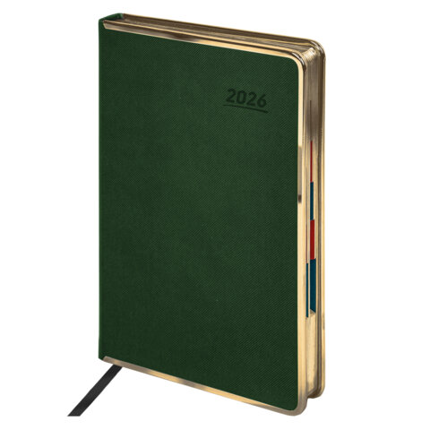 Ежедневник датированный 2026 А5 148х218 мм, GALANT "Infinity Gold", под кожу, темно-зеленый, 117504