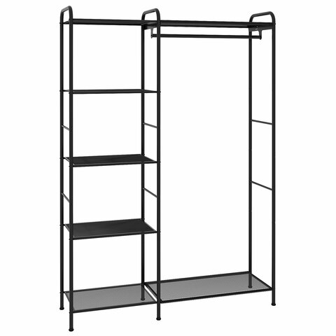Вешалка-стеллаж "Валенсия-1", 1555х1090х300 мм, 7 полок, металл, черная, ГСВ1 Ч
