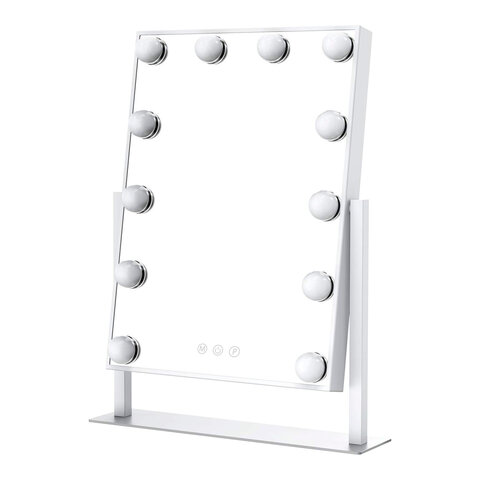 Зеркало для макияжа гримерное с подсветкой, 12 LED-ламп, 3 режима свечения, размер 29х38 см, работа от сети 220V, цвет белый, BRABIX, 609336