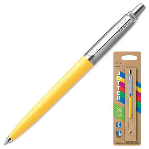 Ручка шариковая PARKER "Parker Jotter Orig Yellow", корпус желтый, детали хром, блистер, синяя, 2076056