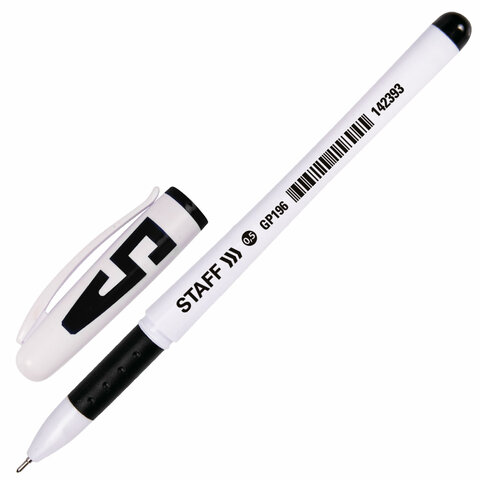 Ручка гелевая с грипом STAFF "Manager", ЧЕРНАЯ, корпус белый, игольчатый узел 0,5 мм, линия письма 0,35 мм, 142393