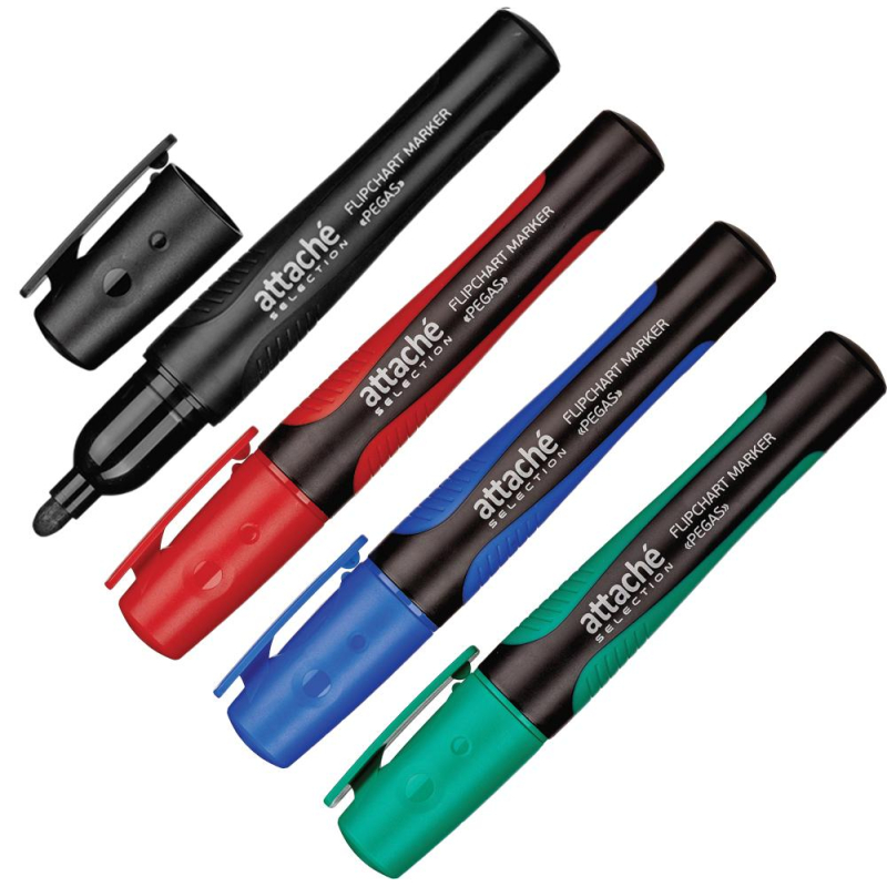 Маркер перманентный Attache Selection Pegas набор 4цв., 2-5мм