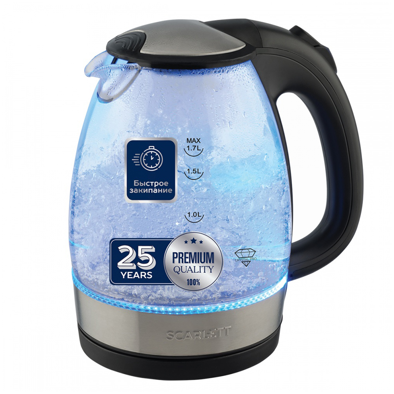 УЦЕНКА - Чайник электрический Scarlett SC-EK27G91, 1,7л, 2200Вт, с подсветкой, стекло/пластик