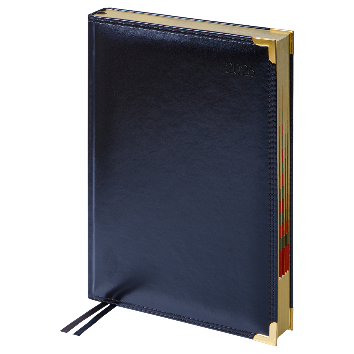 Ежедневник датированный 2026г., А4-(В5), 184л., Delucci, Гладкая кожа, зол. срез, черный