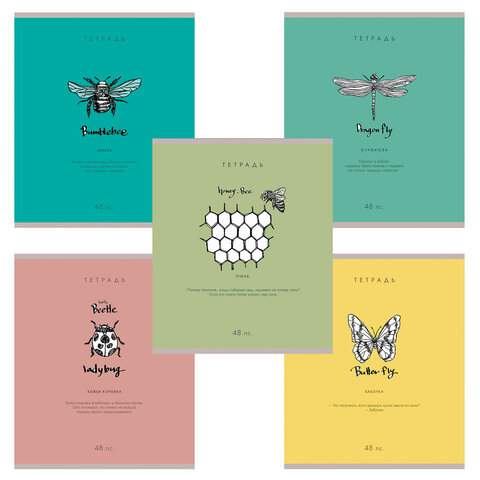 Тетрадь А5 48 л. ПЗБМ, скоба, клетка, матовая ламинация, брайль, "Насекомые шутят" (микс в спайке), 23249