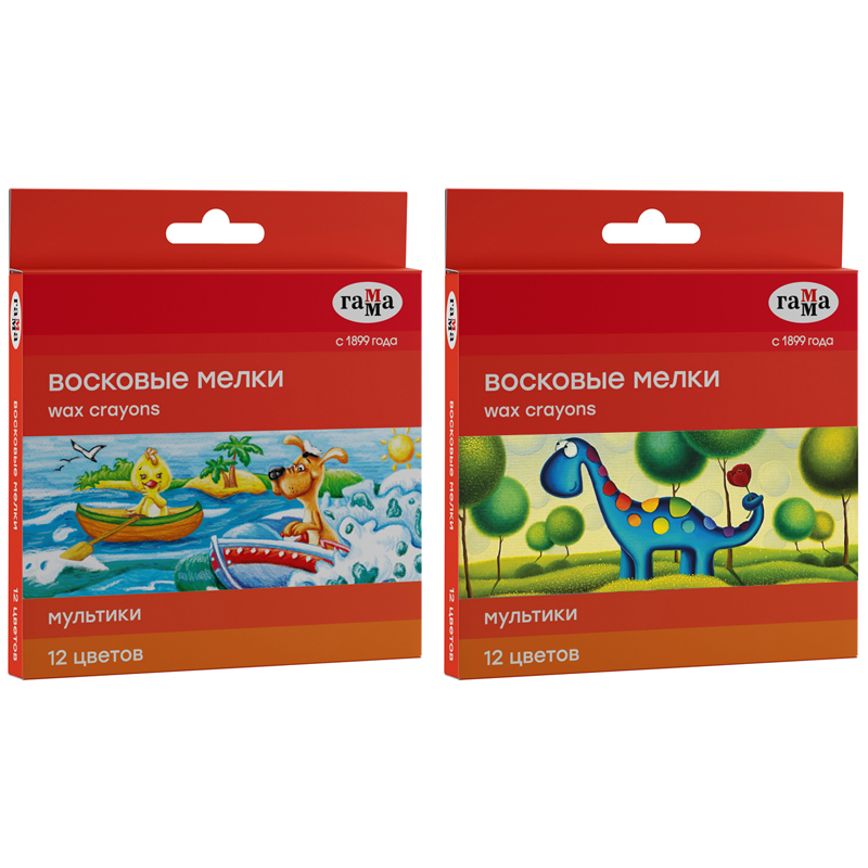 Мелки восковые Гамма "Мультики", 12цв., круглые, картон. упак., европодвес